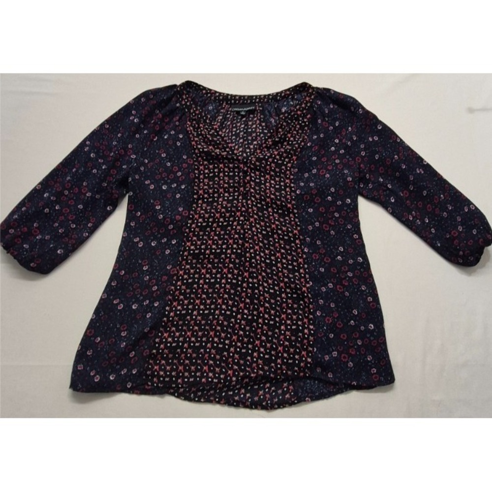 Cynthia Rowley Women's tunic top Small blue floral print boho 3/4 sleeves v-neck